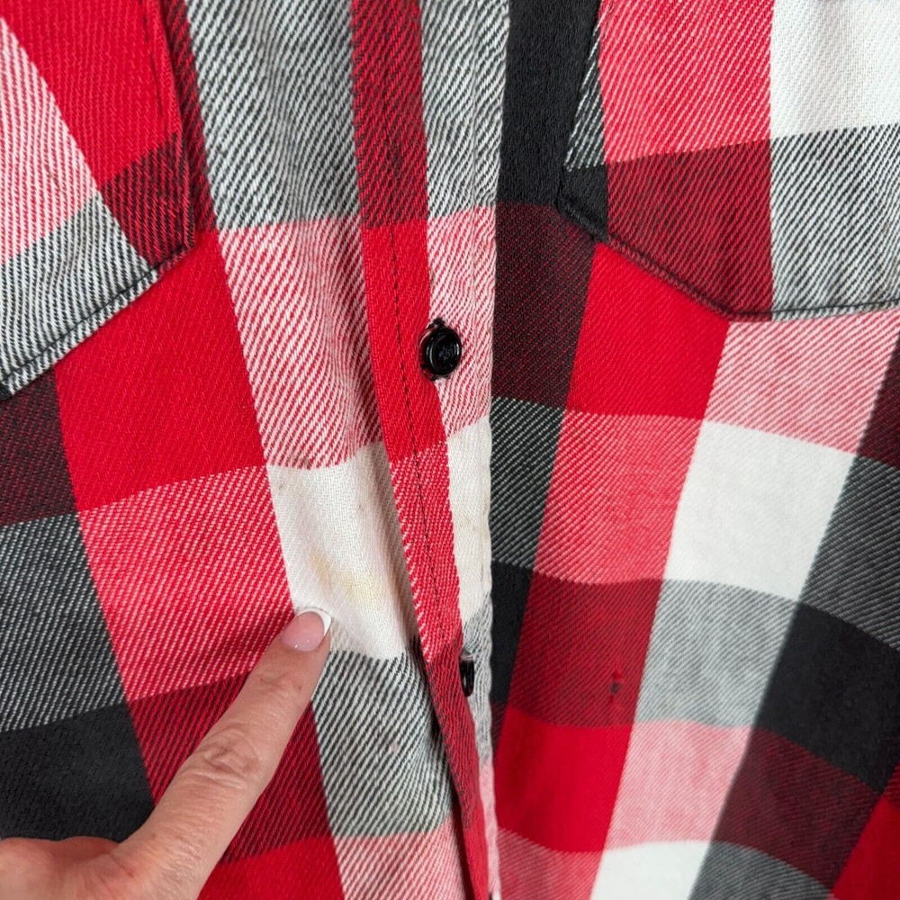 Jim Catfish Hunter Men's‎ Flannel Button Up Shirt Long Sleeve Red/Black/White 16 - Picture 9 of 16